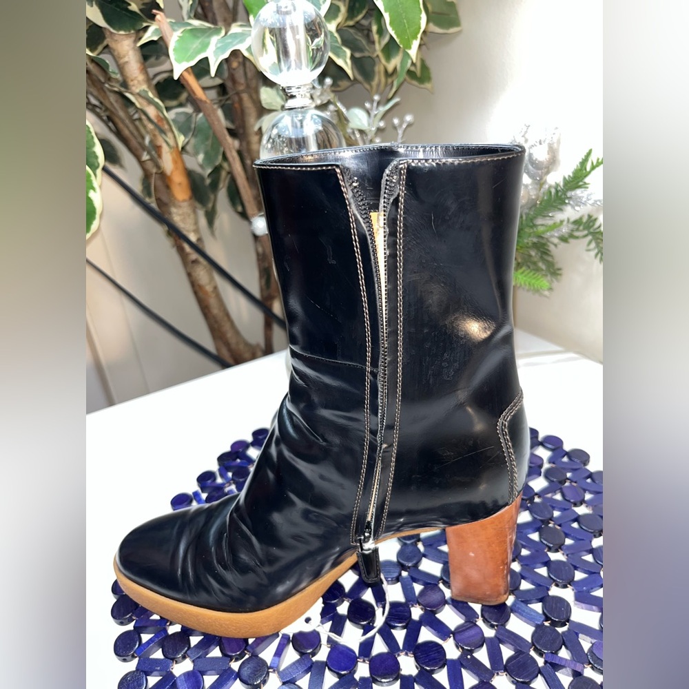 VINTAGE 80S TOD’S BLACK LEATHER ZIPPERED CREPE SOLE BOOT MADE IN ITALY SIZE 10 - Picture 11 of 16